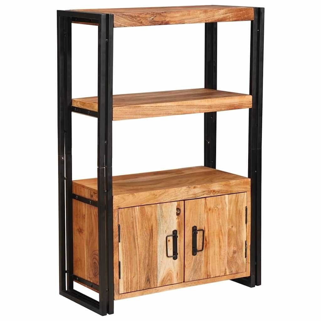 Libreria con ante marrone, in legno massello di acacia e metallo, 72 x 33 x 110 cm, scaffale da appoggio, accessorio per soggiorno e ufficio, design robusto, versatile, materiali durevoli