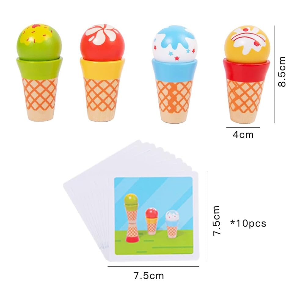 Gioco Montessori di Abbinamento con Coni Gelato di Legno