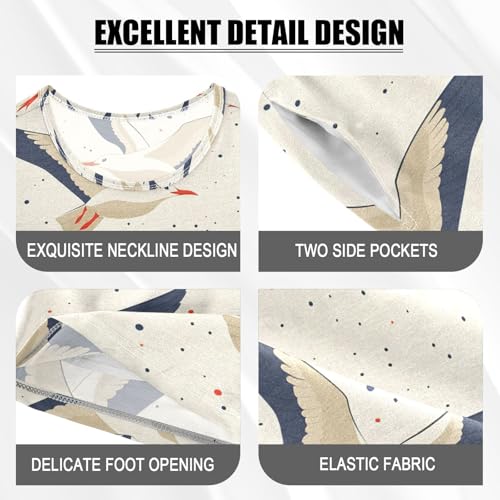 ALAZA Flying Seagull Bird Pajamas Set Short Sleeve Cotton Sleepwear Summer Pjs 2 Piece 5-14Y4