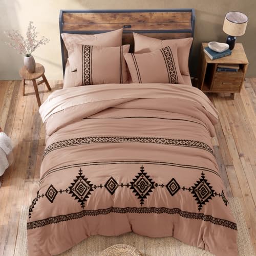 Image of MaiReve Embroidery Full Size Comforter Set 7 Pieces Dusty Pink Bed in a Bag