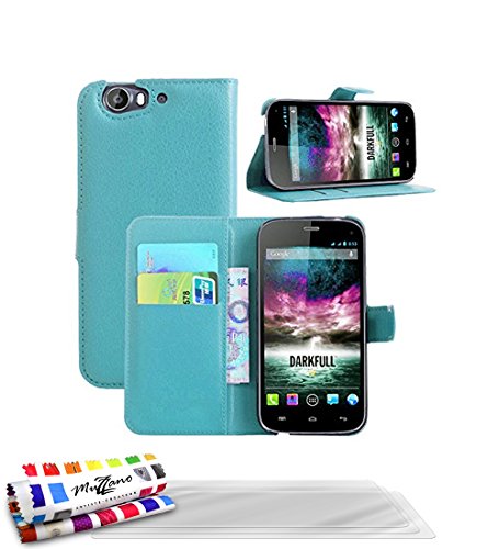 Etui à Rabat WIKO DARKFULL [Le Folio C Premium] [Bleu lagon] de MUZZANO + 3 Films de protection écran 'UltraClear' + STYLET et CHIFFON MUZZANO® OFFERTS - La Protection Antichoc ULTIME, ELEGANTE ET DURABLE pour votre WIKO DARKFULL