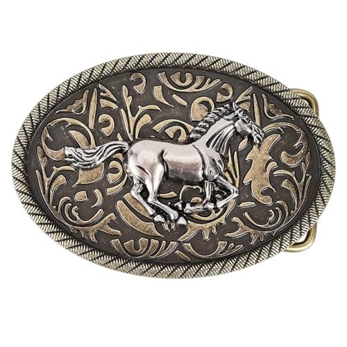 GORGECRAFT Boucle de Ceinture Ovale en Bronze Antique Motif Cheval au Galop Style Western Cowboy Cowgirl 92x64mm Style Punk Rodéo Motif Floral Indien Vintage...