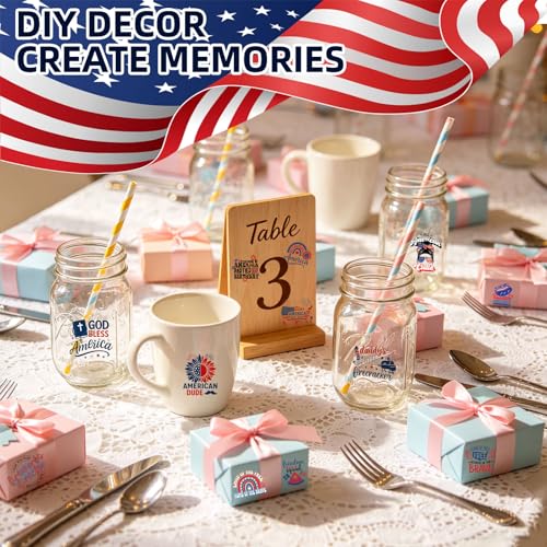 Image of ZMRU 24 Sheets Vintage America 250 Rub On Transfers for Crafts, Rub On Transfers for Wood,Furniture Decals, Glass, Porcelain, Leather, Canvas, Fabric Projects,3 * 3inch(4Th of July)