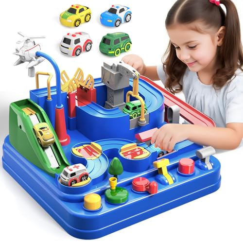 BLmukce Auto Spielzeugs ab 2 Jahre &ndash; Montessori Fahrzeug-Spielzeug f&uuml;r Kleinkinder ab 3 Jahre, Lernspielzeug Car Train Track Adventure, Geburtstagsgeschenk Jungen M&auml;dchen 3 4 5 6 Jahre