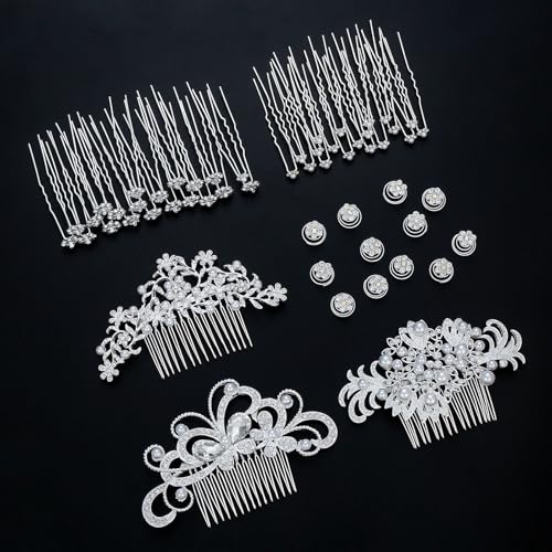 Accesorios para el cabello de novia con 56 piezas de horquillas en U y peines de perlas 6