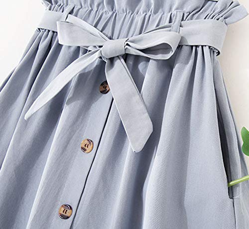 Women High Waist Skirt Elegant Casual Vintage Pleated A-line Button Front Midi Skirt with Belt Pockets3