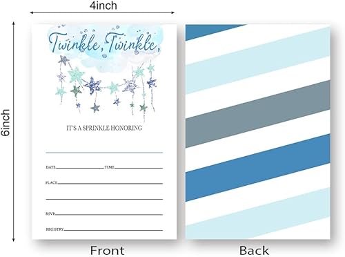 Miniatura 2 de Twinkle Little Star - Invitaciones para baby shower, invitación azul para baby shower, fiesta de revelación de género del bebé (076)