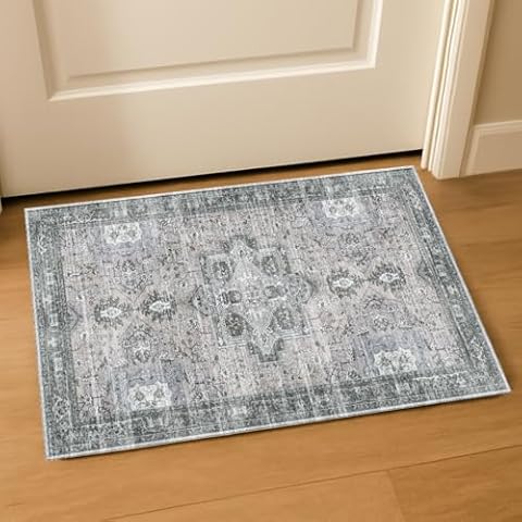 Muddy Mat® Blue Bell 2x3 Washable Area Rugs for Living Room, Bedroom & Dining Room – Modern Soft Low Pile Non Slip Carpet – Pet Friendly Waterproof Foldable Rugs for Home Cover