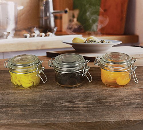 Circleware Glass Spice Jar with Swing Top Hermetic Airtight Locking Lid, Set of 3, Kitchen Food Preserving Storage Containers for Coffee, Sugar, Tea, and Himalayan Seasoning, 5.81 oz, Clear
