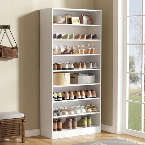 Shoe Cabinet 9 Tiers 40 45 Pairs Heavy Duty Wood Freestanding Shoe Storage Cabinet 708 Tall Shoe Cabinet with Open Storage for Entryway White