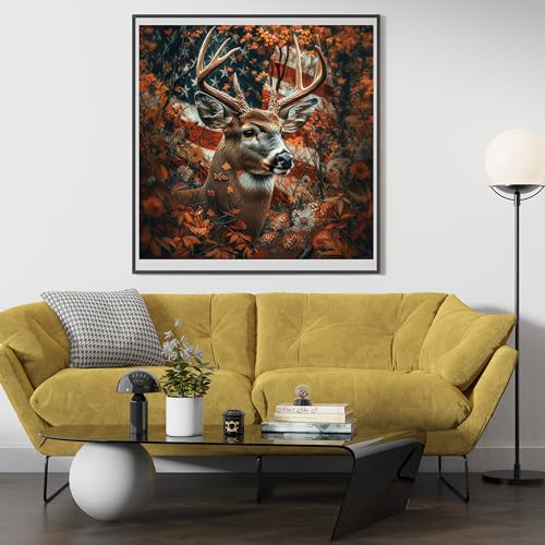 Image of Moohue DIY Counted Stamped Cross Stitch Kits for Adults 14 Count Cross Stitch Patterns Flag Animal Deer Printed Cross Stitch Kits for Adults (Flag Animal Deer)
