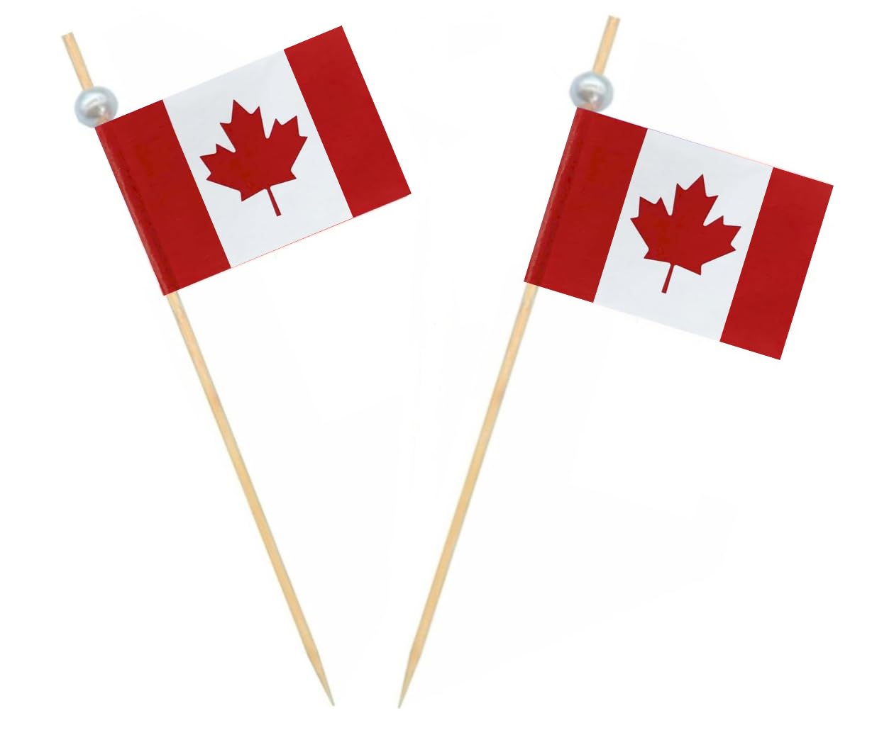 JAVDJAVD Canada Flag Canadian Toothpick Flags, Small Mini Stick Cupcake Toppers Canada Flags,The toothpick is topped with white pearls Canada Toothpick Flags