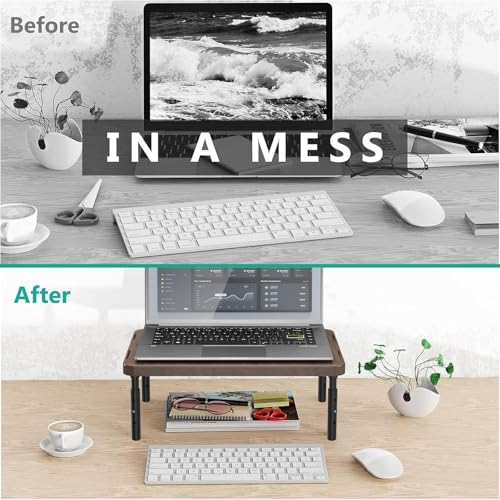 Image of WALI Plastic Computer Monitor Stand for Desk, Adjustable Laptop Riser, Desk Monitor Stand Underneath Storage for Office, Home, School Supplies (PTT001-C), 1 Pack, Brown