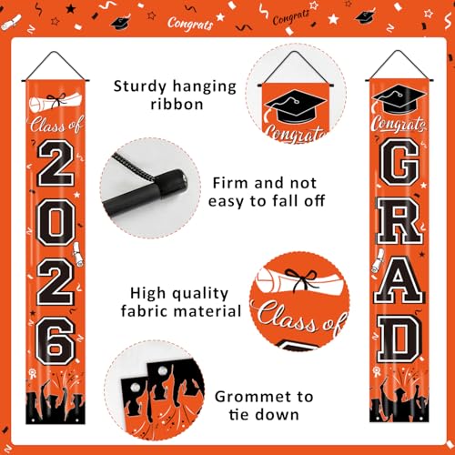 Image of Graduation Decorations 2026, Orange Door Porch Signs, Graduation Banner Class of 2026, Congrats Grad Banner for Door and Porch Graduation Party Supplies