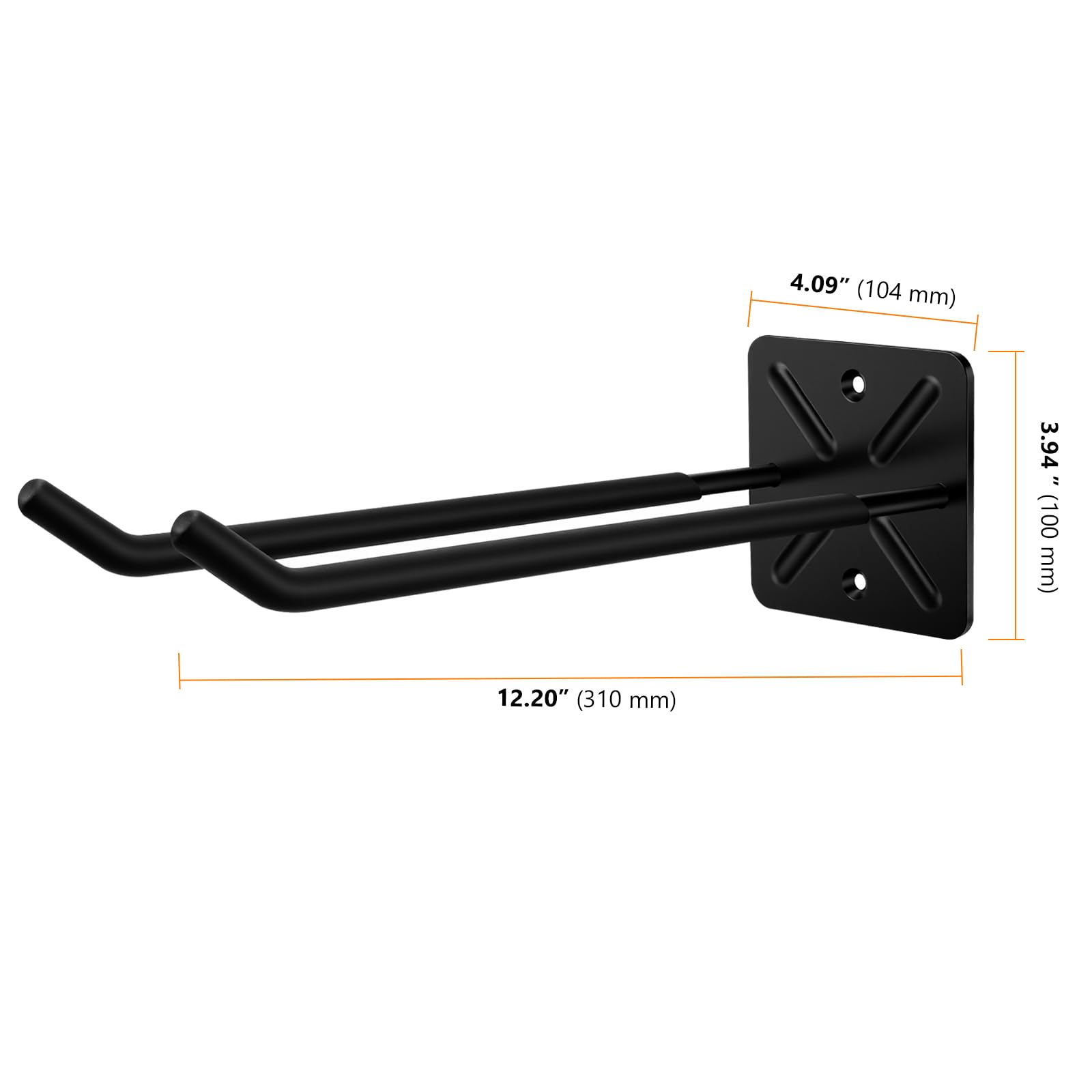 Ganci Doppi da Parete per Garage, 4 Pezzi, Porta Pneumatici e Attrezzi da Giardino, Ferro Nero 31 cm, Portata 45 kg