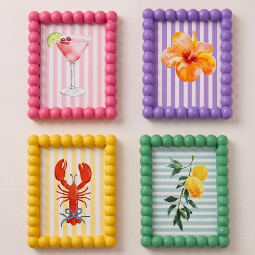 AceOrbit 4 Pcs Beaded Picture Frames Colorful Picture Frame Maximalist Decorative Wavy Art Front Tabletop Display Wall Hanging Gift for Home Decoration (5x7 Inch Spring Color)