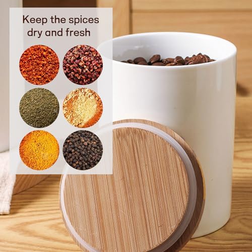 Vorratsdose Keramik mit luftdichtem Bambus-Deckel, 500ml Vorratsbehälter für Kaffee, Zucker, Tee, Nüsse Korn, Gewürze usw. Keramik Aufbewahrungsdose Versiegelter Behälter für Küche und Familie