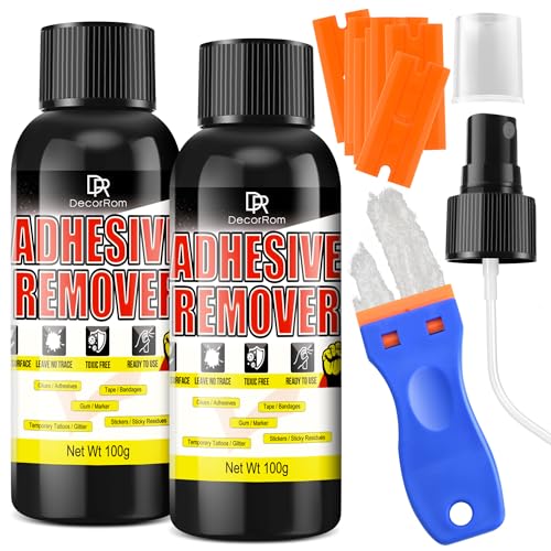 Dissolvant De Colle Set, 200ml Spray Dissolvant Colle Adhésive Remover Spray, Avec Grattoir En Plastique, Avec grattoir en plastique, d'adhésif pour voitures, fenêtres, verre, le ruban adhésif