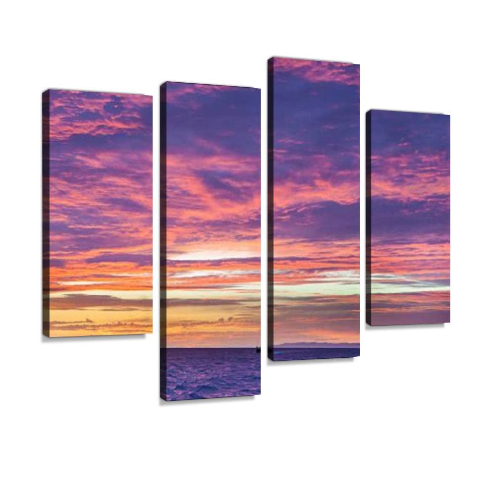 Canvas Print Artwork Na Pali Coast Sunset Boat Tour in Kauai Hawaii Wall Art Pictures Framed Digital Print Abstract Painting Room Home Office Decor Ready to Hang - 4 Panel