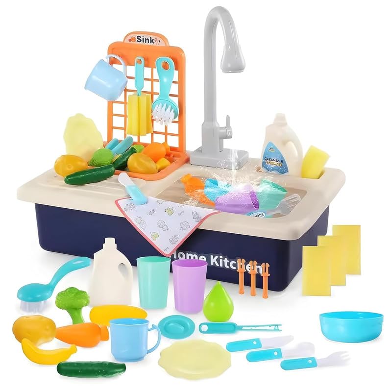 Spesifik Plastic Play Sink with Running Water | Kids Play Kitchen Toy Sink Electronic Dishwasher | Pretend Role Play Kitchen Toy with Upgraded Working Faucet & Dishes Playset for Girls (B0DGTJ64C8) Amazon Price History, Amazon Price Tracker