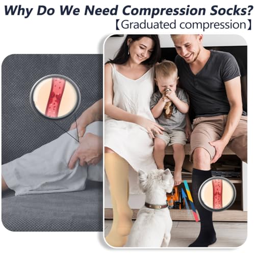 Image of +MD 15-20 mmHg Medical Compression Socks for Men /Women, Lightweight Opaque Knee High Support Stockings