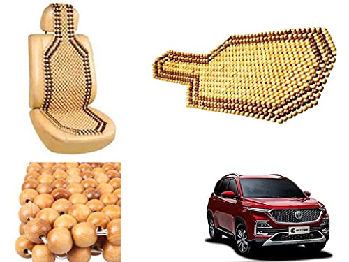 Image of Car Bead Seat Wooden Beads Cushion Cover Pad for MG Hector, Acupressure Sitting Seat Cover | Cream Color - Pack of 1