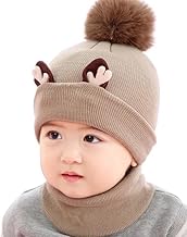 Baby Boys Girls Knit Woolen Hat Cap Neck Scarf Soft Wool Warm Acrylic Monkey Beanie Winter Capset for Unisex Kids (6Month - 3Yrs)