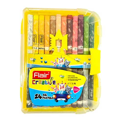 FLAIR Creative Series Colouring Oil Pastels | Triangular Shaped Colour Pastels | Bright and Strong | Non-Toxic | Kids Colouring Set | Safe Colouring Kit For Children | 24 Shades Hard Box Pack