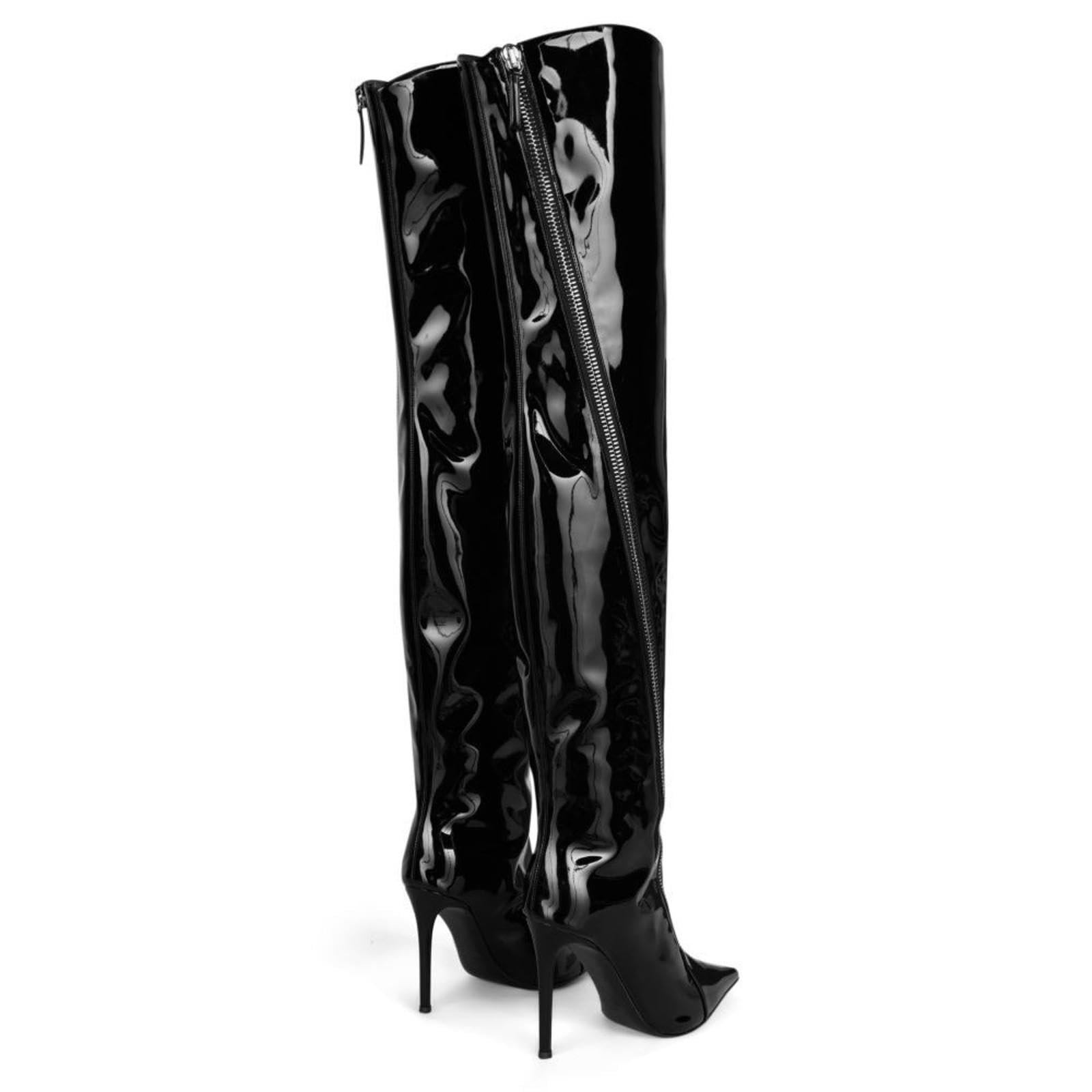 Tacchi Donna Tacchi Alti 13 Cm Stivali in Pelle Alti al Ginocchio Tacco Fine a Punta,Black-43