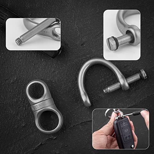 Fegve Titanium Swivel Small Key Ring, Key Chain Rings Car Keychain For Men And Woman (Grey Swivel Key Ring + D Ring) #TOP3