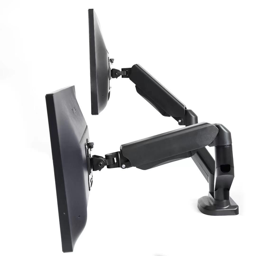 Dual Monitor Arm with Gas Spring Monitor Mount Desk Mount Tilt Angle for 10-32 Inch Adjustable Height Load Capacity 10kg VESA 75x75/100x100mm with Grommet And C-Clamp Mounting