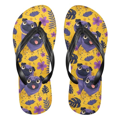 Flip Flop Sandals Pug Cartoon Print for Women Men Beach Outdoor XS