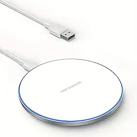 Carregador por Indução, Cabo TIPO-C, Compatível com aparelhos Android e iPhones com padrão Qi, 20W Turbo, Carregamento Sem Fio (Branco)