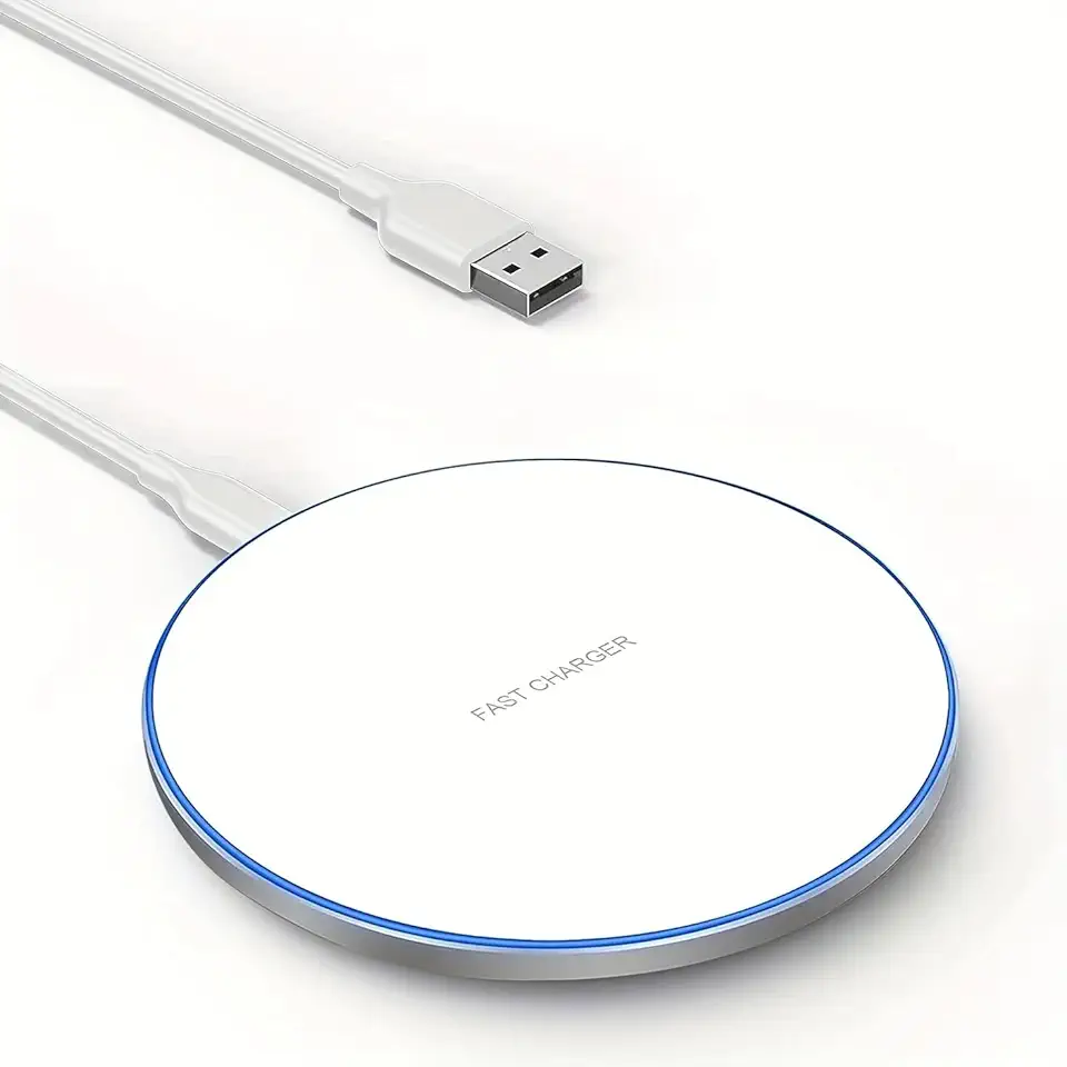 Carregador por Indução, Cabo TIPO-C, Compatível com aparelhos Android e iPhones com padrão Qi, 20W Turbo, Carregamento Sem Fio (Branco)
