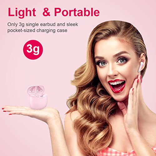 Image of Wireless Earbuds, Bluetooth 5.4 Headphones in Ear with Noise Cancelling Mic | Bluetooth Earbuds Stereo Bass, IP7 Waterproof Sports Earphones, 32H Playtime USB C Charging Ear Buds Pink for Android iOS