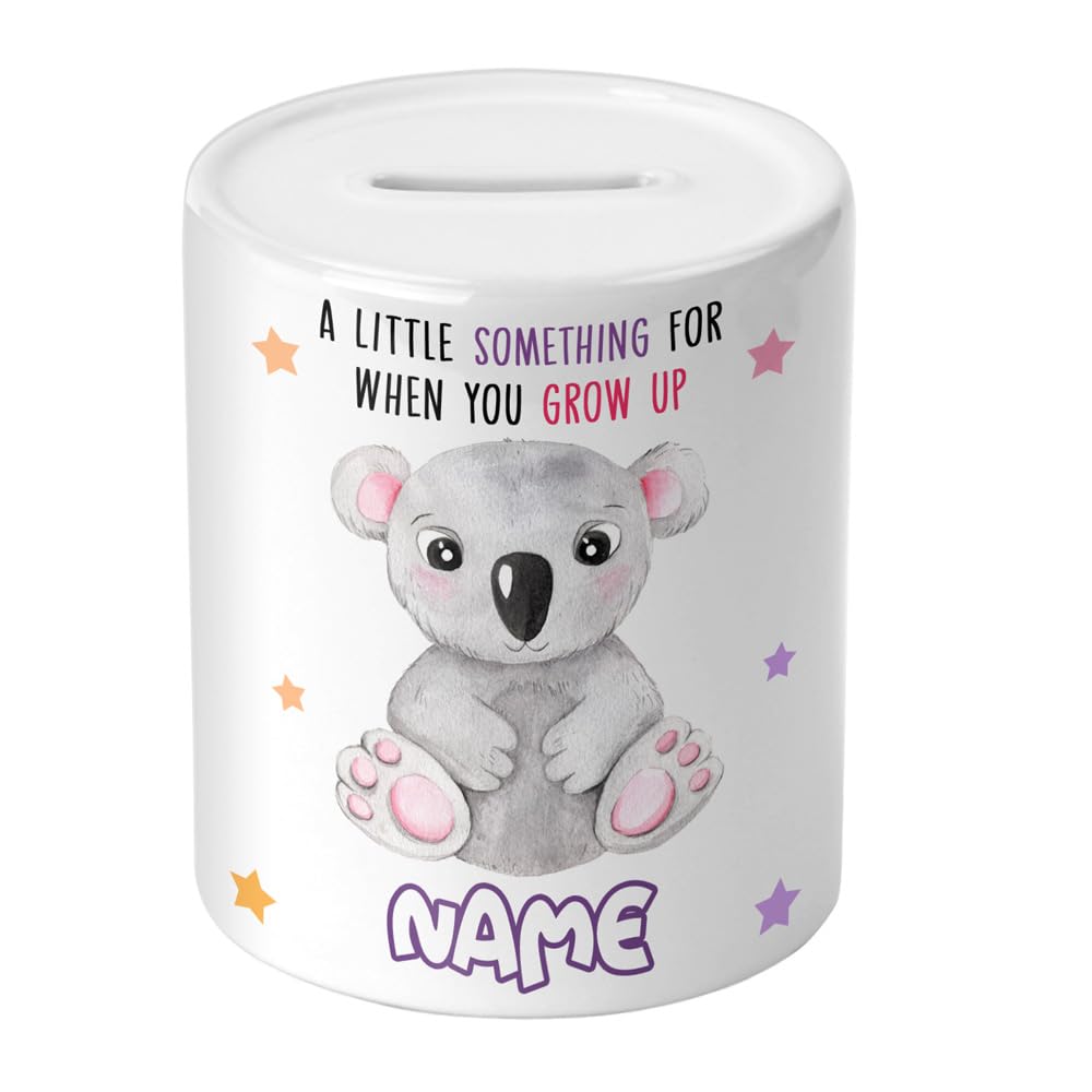 Baby Girl Gift Personalised Piggy Bank For Babies - Cute Animal - Newborn Girls Gifts Money Box - Custom Name - Savings Jar Decor Coin Box Money Bank - Nursery Accessories Ceramic Keepsake (Koala)