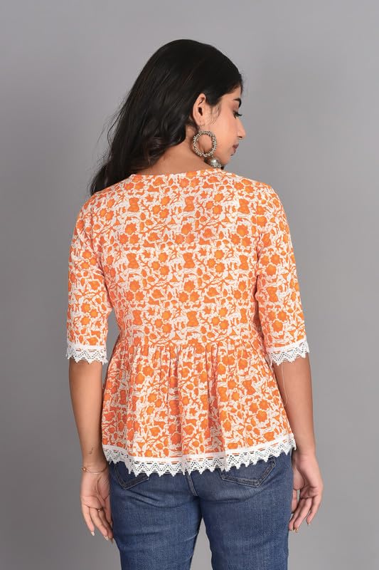 Image of KURTARI Women's Cotton Floral Anarkali Kurti Top | Printed Tunic Short Kurti for Women | Casual Party Ethnic Top