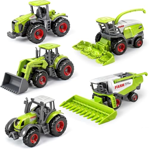 5 Stück Traktor Spielzeug Mini Bauernhof Fahrzeuge für Jungen & Mädchen ab 3 Jahren Mähdrescher Traktoren Spielzeug Set Geschenk & Party Mitgebsel