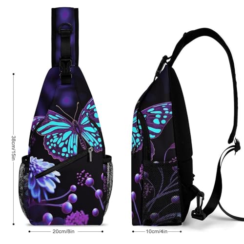 Bolso cruzado morado con mariposas y flores 38x20 cm miniatura 2