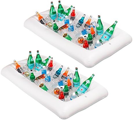 Cheflikes Party Supplies 2pcs Inflatable Serving Bar, Inflatable Cooler with Drain Plug for Salad & Buffet, Inflatable Drinks Holder, Inflatable Tray For BBQ, Pool Party, Picnic & Camping 51”x24”x4.5”