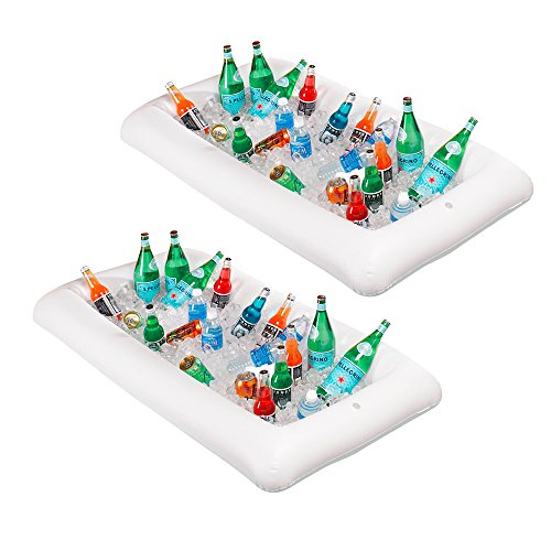 Cheflikes Party Supplies 2pcs Inflatable Serving Bar, Inflatable Cooler with Drain Plug for Salad & Buffet, Inflatable Drinks Holder, Inflatable Tray For BBQ, Pool Party, Picnic & Camping 51”x24”x4.5”