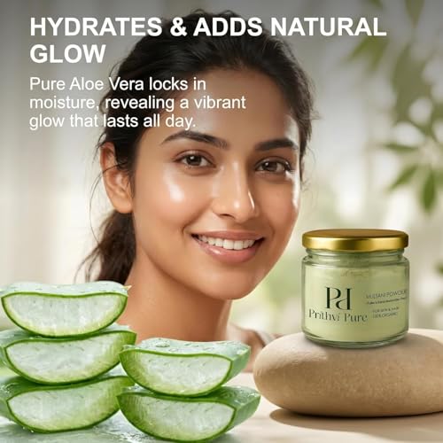 Image of Aloe Vera & Neem Multani Mitti Face Pack (200g) | Acne & Pimple Control, Oil Control, Deep Cleansing & Skin Brightening | Natural Herbal Powder | For Face and Hair |