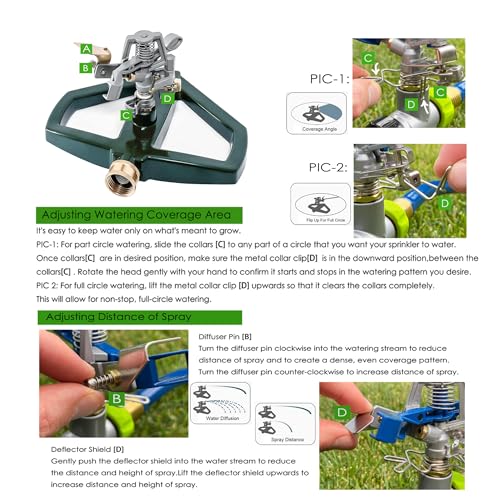 Heavy Duty Metal Pulsating Sprinkler for Yard - 360 Degree Roating Automatic Water Sprinkler for Lawn with Metal Base, Pulsating Impact Sprinklers for Large Area Covers Up to 85‘ Diameter - Image 5