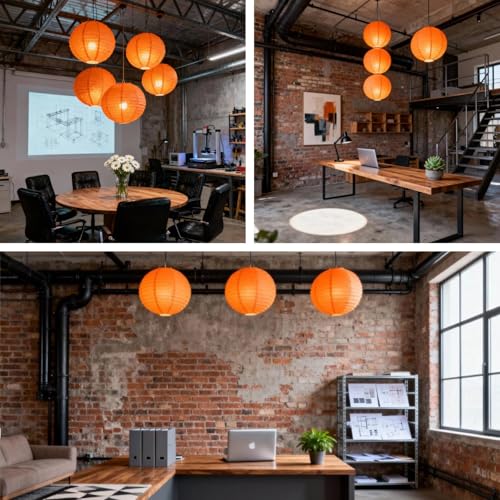 Image of Orange Chinese Paper Lanterns with LED Lights, 10-Pack 10inch | Hanging Lights for Halloween, Fall Festival, Birthday Decorations, Ceiling Decor & Home Party