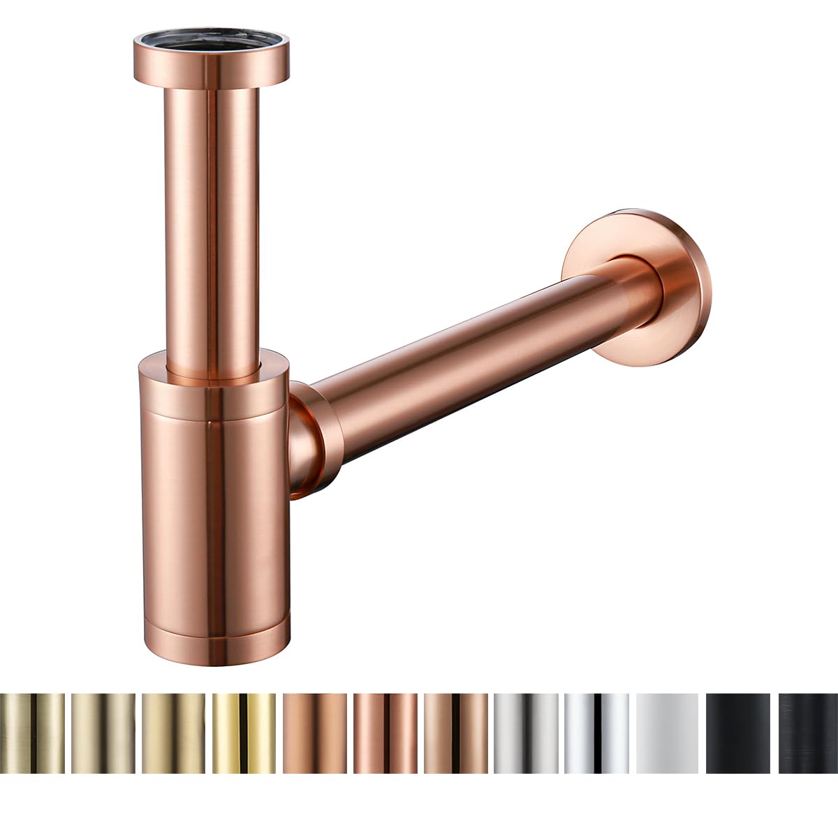 RANDOM Sifone rotondo in ottone, stile contemporaneo, 1 1/4 di scarico per lavabo, kit di scarico P, rame satinato, anche rame antico rosso (oro rosa spazzolato)