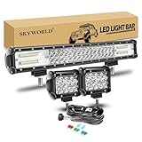 SKYWORLD 20インチ 288W LED作業灯 + 4インチ 狭角 ワークライト + オン/オフスイッチワイヤーハーネス（1リード） 2個セット 4インチ 36W LED スポットライト 狭角 ロッカースイッチ 12V配線キット 補助灯 車外灯 防水作業灯 室外照明 建設機械 農業機器