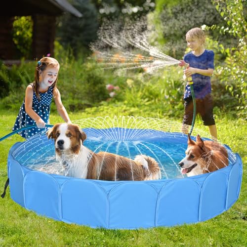 Collapsible Sprinklers Pool for Pet - Foldable Dog Pool for Backyard - Portable Heavy Duty Splash Pad for Puppy Pet Dog (63