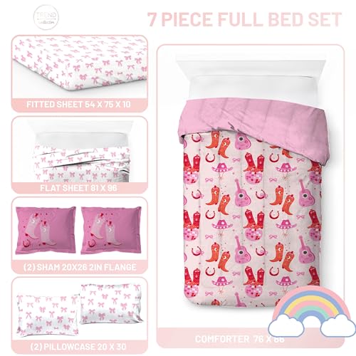 Image of Trend Collector Cowgirl Full Comforter Set 7 Piece Kids Bedding, Pink | Bed in a Bag, Comforter Sheets Shams Pillowcases, Soft Microfiber, Machine Washable Easy Care, Girls Gift
