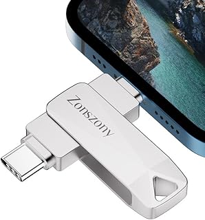 Zonszony Photo Stick for iPhone Flash Drive 64GB, Flash Drive for iPhone/Android Phone/PC.USB Stick Rotation Waterproof Sturdy and Compact Metal Pen Drive for Saving More Photos and Videos.(Silver)