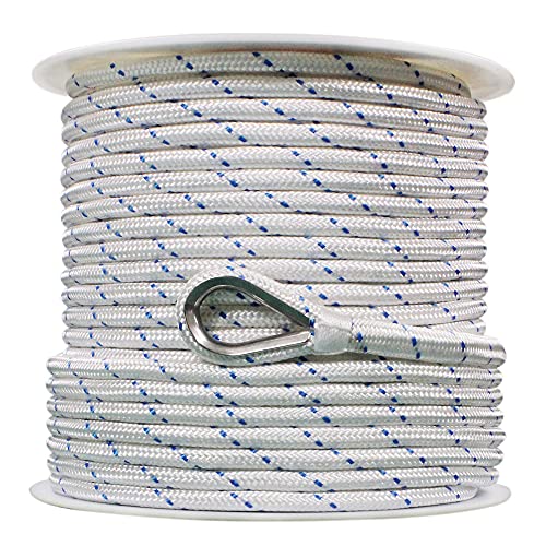 Reviews y listado de Cabos náuticos que puedes comprar esta semana. 30 Extreme Max 3006.2514 White w/Blue Tracer 1/2' x 150' BoatTector Double Braid Nylon Anchor Line with Thimble
